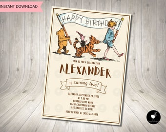 Winnie the Pooh Birthday Invitation, Editable Printable, Invite Instant Download