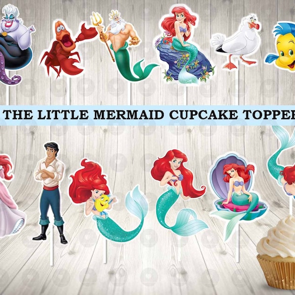 The Little Mermaid Cupcake Toppers, Birthday Cupcake Toppers, Party Cupcake Toppers