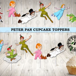 Peter Pan Flying Cupcake Toppers, Birthday Cupcake Toppers, Party Cupcake Toppers