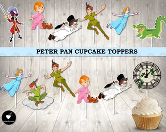 Peter Pan Flying Cupcake Toppers, Birthday Cupcake Toppers, Party Cupcake Toppers