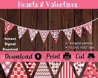 Valentine's Day Bunting Banner | Pink Heart Flags (Digital Download)