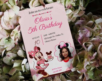 Minnie Personalized Birthday Invitation for Girls,Minnie Mouse Birthday Party Invite,OH TWODLES,Pink Minnie Invitation,mm,Minnie Bday Card