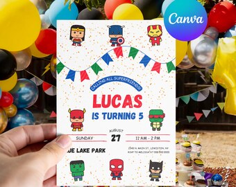 Spiderman Birthday Invitation,Editable Superhero Template,Super hero invitation Birthday Party Invites,Invitation Kids Party,Superhero Bday