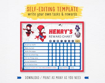 EDITABLE Reward Chart Spidey and his Amazing Friends, Spiderman Behavior Chart for Kids,Spidey Chore Chart,Daily Checklist,Superhero Spidey