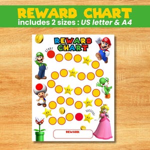 Tableau des récompenses Super Mario, tableau des autocollants pour enfants, tableau de l'apprentissage de la propreté pour les garçons, tableau des récompenses en téléchargement instantané, tableau des récompenses imprimable Mario