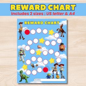 Tableau des récompenses Toy Story, Tableau des récompenses pour enfants, Tableau de l'apprentissage de la propreté pour garçons, Tableau des récompenses en téléchargement instantané, Tableau des récompenses Buzz et Woody