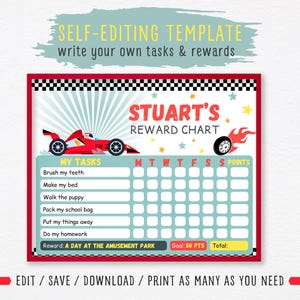 EDITABLE Reward Chart Racing,behavior Reward Chart for Kids,f1 Racing ...