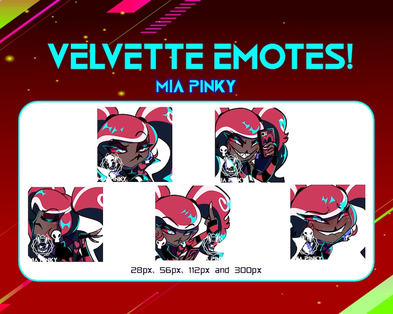 Pode incluir: Um conjunto de seis emoticons digitais com um personagem de desenho animado com cabelo vermelho, olhos pretos e uma express&atilde;o travessa. O personagem est&aacute; vestindo uma roupa preta e branca com um design de caveira e ossos cruzados. Os emoticons est&atilde;o dispon&iacute;veis em quatro tamanhos diferentes: 28px, 56px, 112px e 300px.