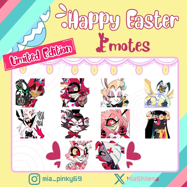 Limited Edition! Emotes Happy Easter 2024 de Hazbin Hotel para Twitch, youtube y discord