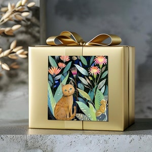 Cartão de gato colorido para alegrar o dia dos amantes de gatos, cartão de felicitações em branco para qualquer ocasião, toque de cor para embrulho de presente, download digital instantâneo