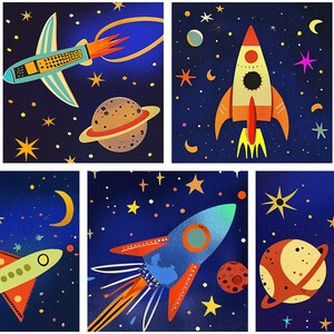 5 kleurrijke raketcadeaukaartjes voor kinderen, voeg kleur toe aan cadeauverpakkingen, cadeauverpakkingen of gebruik als leuke decoratie in de speelkamer. Digitale download