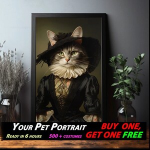 Custom Cat In Dress ,  Cat in Dress , Dark Academia Print , Art Poster Print, Custom Home Decor wall art,  Cat Lover Gift