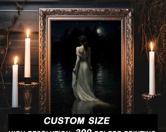 Walking Into The Lake - Dark Academia Print, Moody Victorian Wall Art, Dark Decor Aesthetic, Dark Cottagecore, Gothic Prints