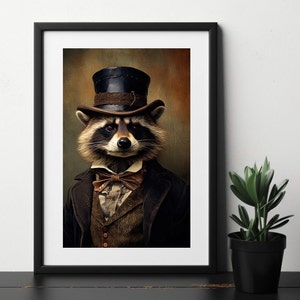 Raccoon Portrait Art Print - Victorian Animal Painting, Altered Art Print, Animal Head & Human Body, Unique Art Print