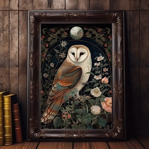 Barn Owl Painting - Digital Art Print - Dark Cottagecore Artwork - Printable Wall Art - Witchy Room Decor - Dark Academia Prints