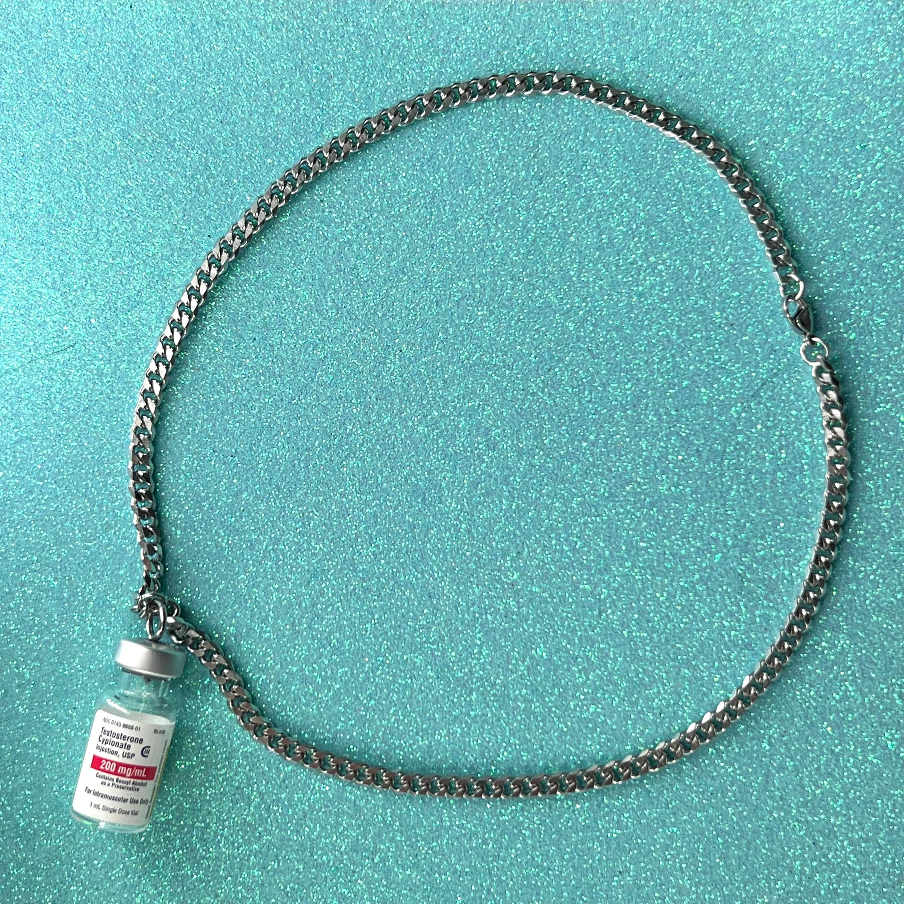 Trans Chain Testosterone Vial Stainless Steel Chain Necklace / Trans Nonbinary ...
