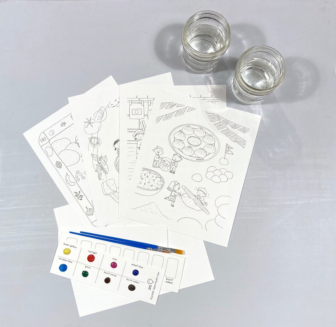 DIY Watercolor Starter Kit With 4 Templates Coloring Gifts Etsy