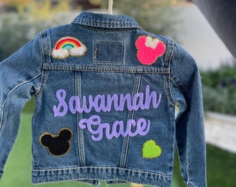 Baby Toddler Kids Personalized Name Embroidered Denim Jean Jacket with patches