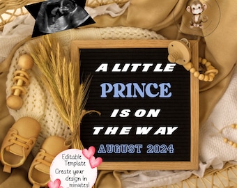 Digital Baby Little Prince Pregnancy Announcement / Boy Sibling Reveal / Social Media / Neutral Baby / Facebook / Instagram / Personalized