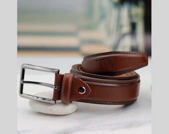 Ceinture en cuir véritable marron - Cadeau parfait pour papa, petit ami, mari | Ceintures de qualité fabriquées à la main