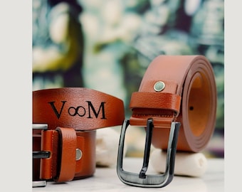 Handcrafted Full Grain Camel Leather Belt - Custom Engraved with Name, 3rd Anniversary Gift for Him