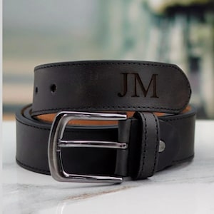 Personalized Black Leather Belt for Daddy, Father&#39;s Day Gift for Dad, Unique Gift for Boyfriend, Anniversary Gift for Husband, Custom Belt