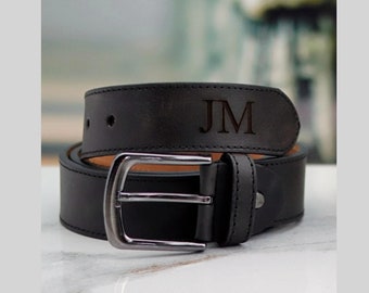 Personalized Men Black Leather Belt, Handcrafted Full Grain Belt, Unique Gift for Boyfriend, Anniversary & Valentine's Day, Custom Name Belt