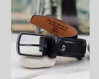Personalized Black Leather Belt – Engraved Gift for Him