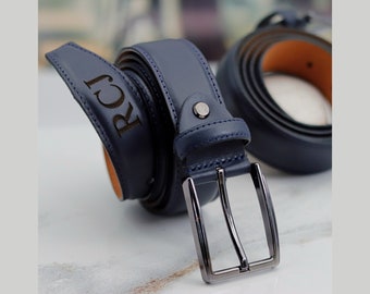 Premium Navy Genuine Leather Belts - Ideal Gifts for Dad, Boyfriend, Husband | Handmade with Love