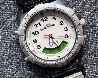 Vintage Timex Expedition 38mm | Black and Silver | 2004 | Rare Ana-Digi Model | Compass Bezel | Experienced! | Original Strap