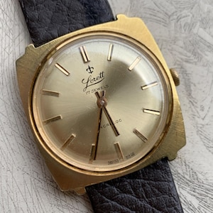 Early 70s Swiss Made Lorett Winder Watch - Square Gold Tone w/ Radiant Dial  Vintage Style Leather Strap. Incabloc. Works. Slim. Cool.