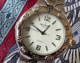 Classic Helbros "Since 1913" Watch | 37mm Fixed Bezel | Two-Tone Diver Style | White Dial