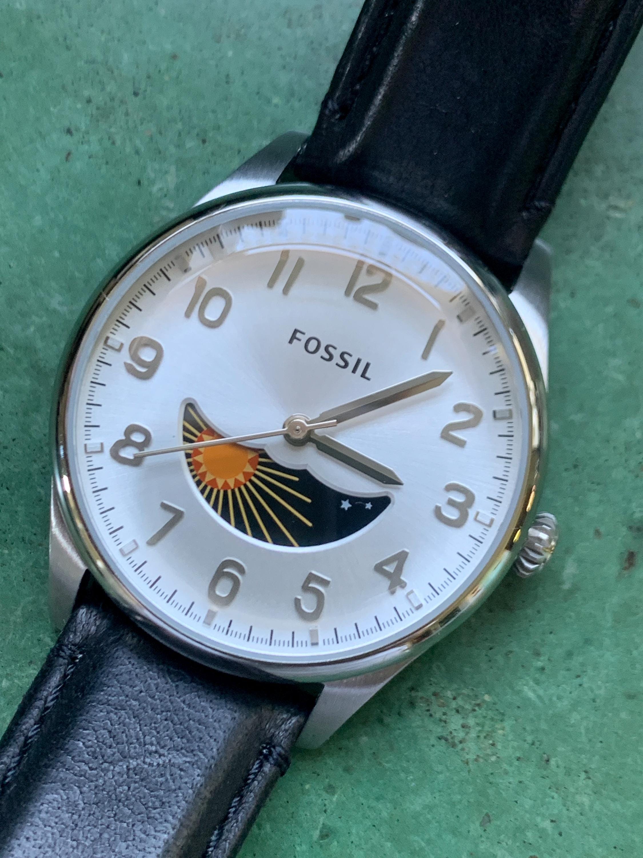 【平成レトロ】FOSSIL ムーンフェイズ メンズ 腕時計☆ Fossil Sun Moon Watch - Fossil 