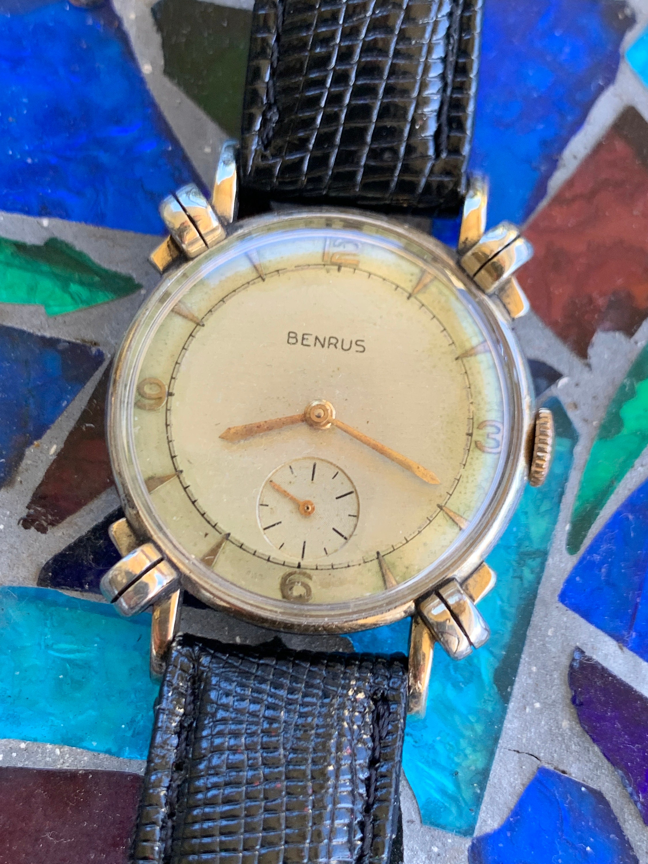 Vintage Fancy Knotted Lugs Benrus Watch 10K Rolled Gold