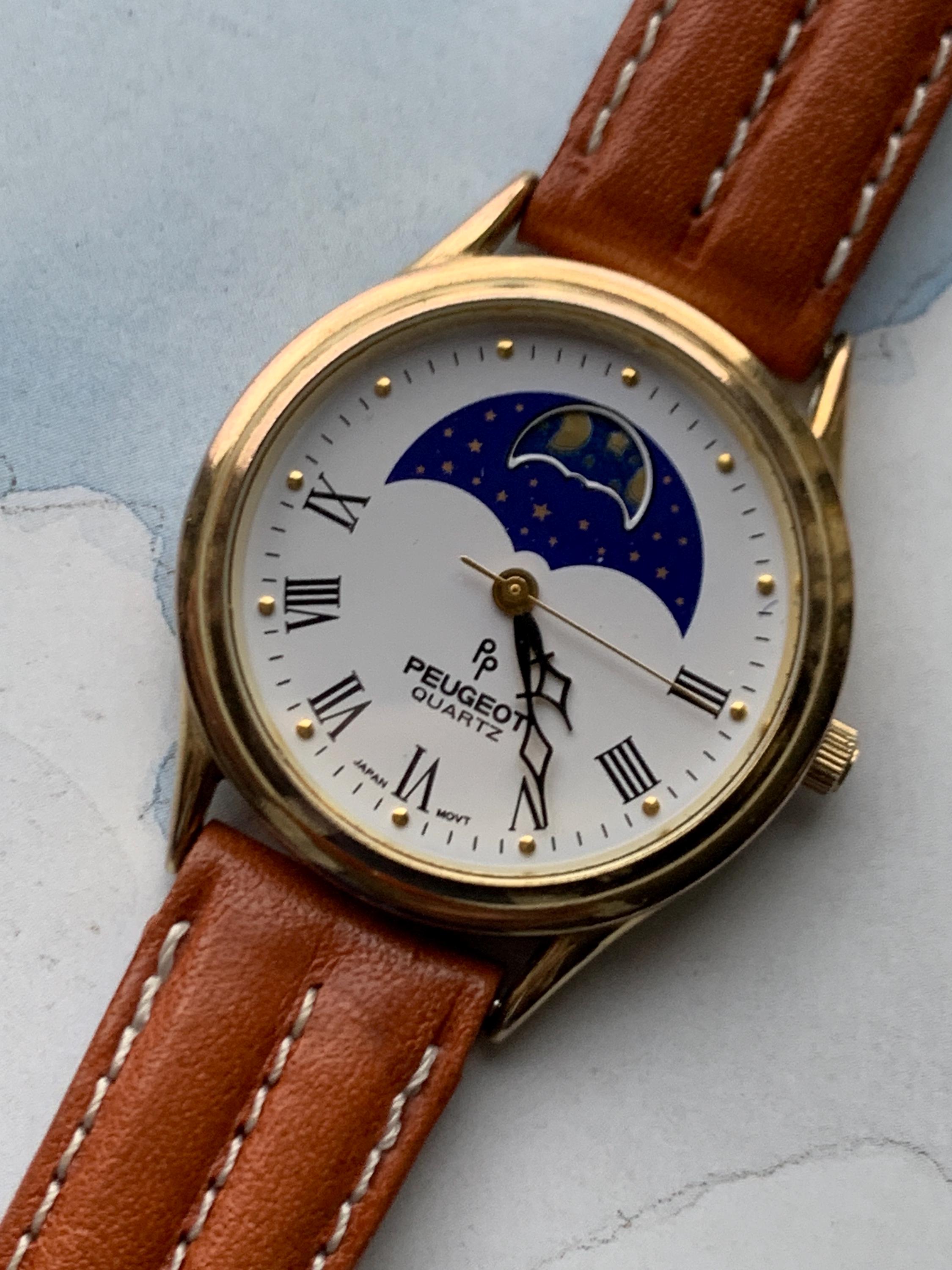Peugeot Moon Phase Watch Excellent 90s Roman Moonphase With
