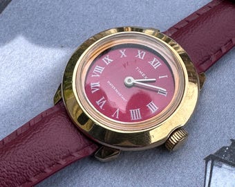 Vintage 1970s Timex Manual Wind Watch | Oxblood Roman Dial | Original Timex Strap | Great Condition