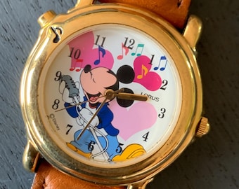 Vintage 1990er Jahre Disney Mickey Mouse Musikuhr von Lorus by Seiko) Seltene Sammler Armbanduhr. Sehr guter Zustand, neue Batterie. 31mm