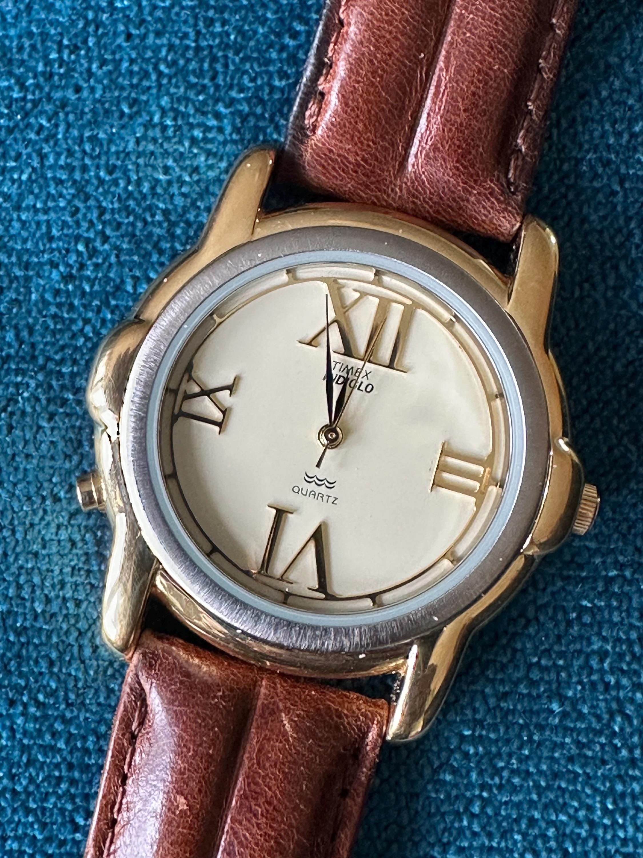 Vintage Timex Indiglo Women\'s Gold Dress Date Watch Brown Croco Leather 2001 Vintage Ladies Timex - Etsy main image 4