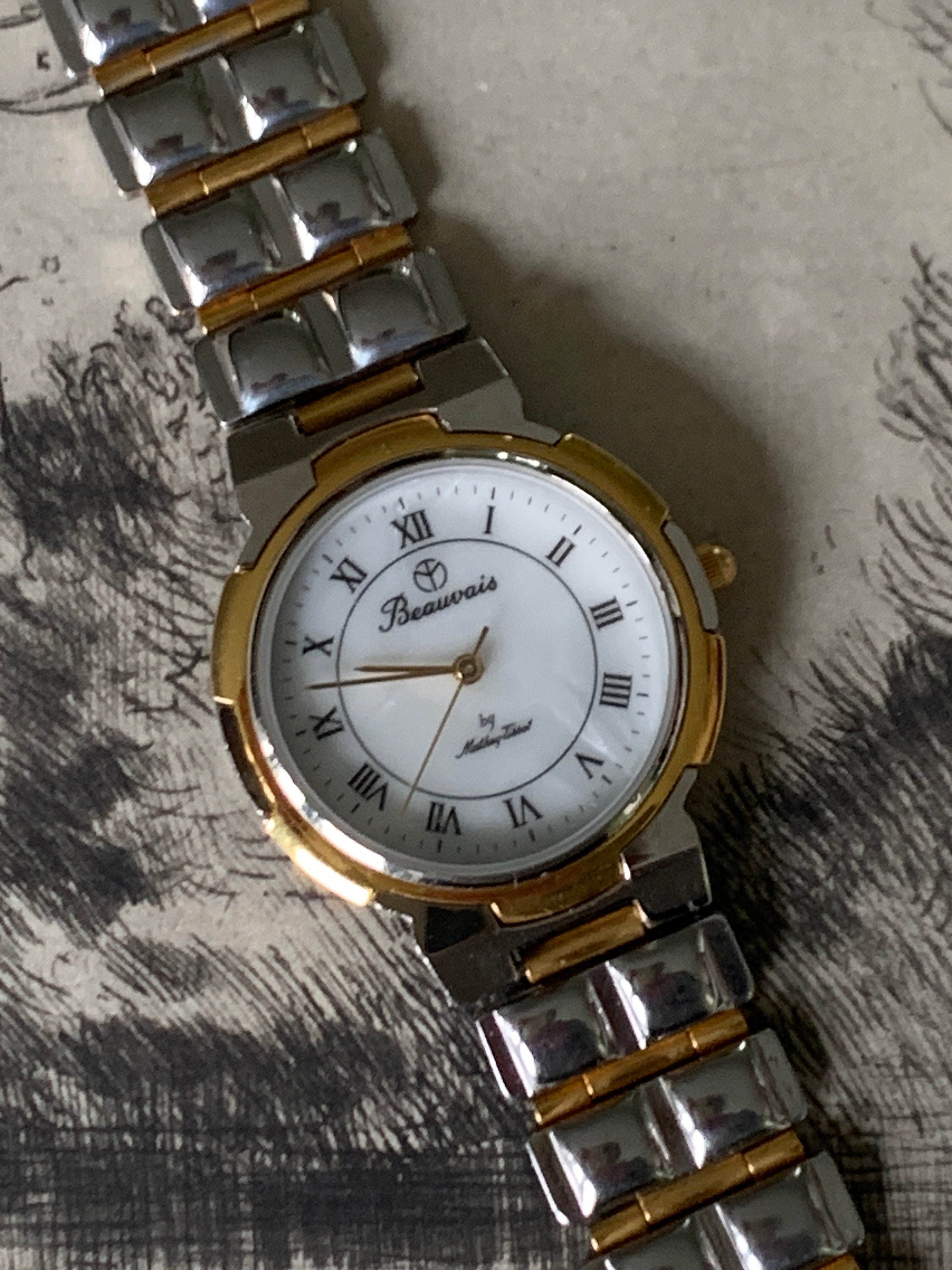 Beauvais by Mathey Tissot Silver Gold Tone Watch Vintage Mathey Tissot Moon Phase Watch Women Gold Tone  main image 3