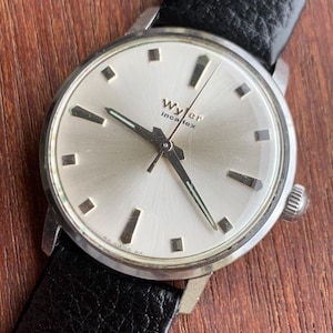 Mid-1960s Wyler Winder Watch - Swiss Made Silver Radiant Dial with New Vintage Style Calf Leather Black Strap. Incaflex. Works. MSM Style!