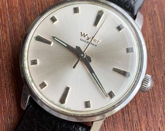 Mid-1960s Wyler Winder Watch - Swiss Made Silver Radiant Dial with New Vintage Style Calf Leather Black Strap. Incaflex. Works. MSM Style!