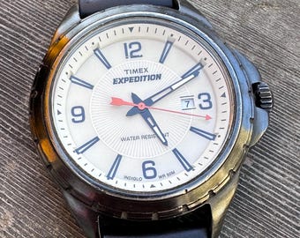 Large 42mm Timex Expedition Field Watch | Gun Metal Case | Outdoor Tool Watch | Cream Dial | Orange Second Hand