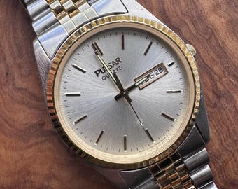 Vintage Pulsar 90s V533-8850 Two-Tone Presidential Style Watch - Fluted Bezel Jubilee Bracelet - Unworn Condition