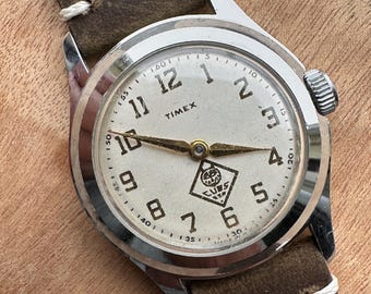 Vintage Timex Cub Scouts of America Watch – 33mm Case – Scout Logo – c. 1960 - Mid-Century Collectible – Runs Well – New Leather Strap