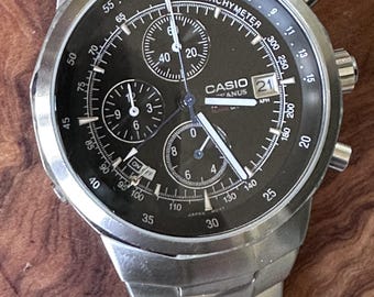 Vintage Casio Oceanus OC-500 Quartz Chronograph Watch - Early 2000s - New Battery - Black Dial 40mm