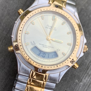 Poseidon Style Armitron Analog/Digital Watch - Two-Tone Vintage Diver Style with multifunction, day/date, alarm, stopwatch, dual time, etc.