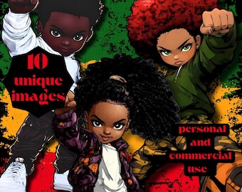 Afrocentric Kids Clipart & Coloring Pages: Black History Digital Art (Commercial Use)