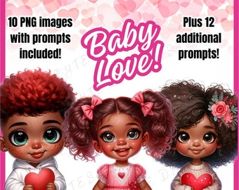 Baby Love: Valentine's Day AI Art Prompt Guide| DALL-E3|10 PNGS| 22 Prompts| Cute African American kids |ChatGPT v4|Prompt Generator|