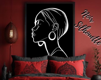 Afrocentric Black Woman Line Art Print: Elegant Silhouette (Digital Download, Limited Commercial Use OK