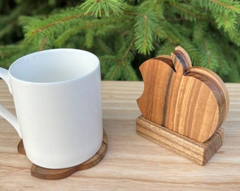 Posavasos de madera con soporte: decoración de cocina con forma de manzana